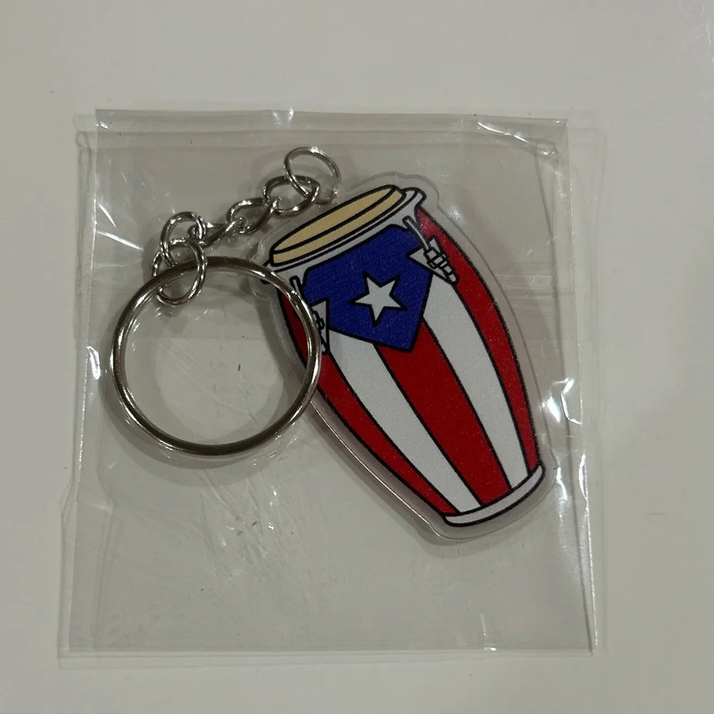 Puerto Rican Flag Drum Keychain
